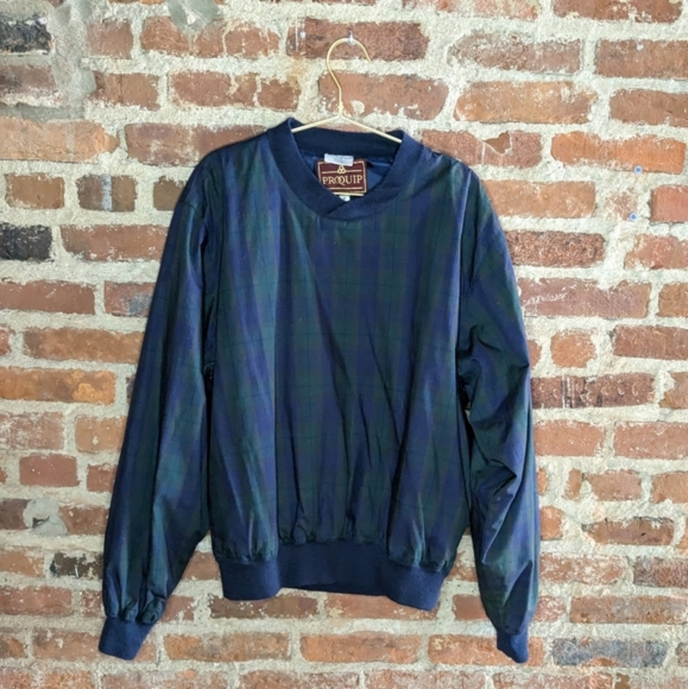 Proquip Medium Green &‎ Blue Plaid Golf Pullover V-Neck Sweater